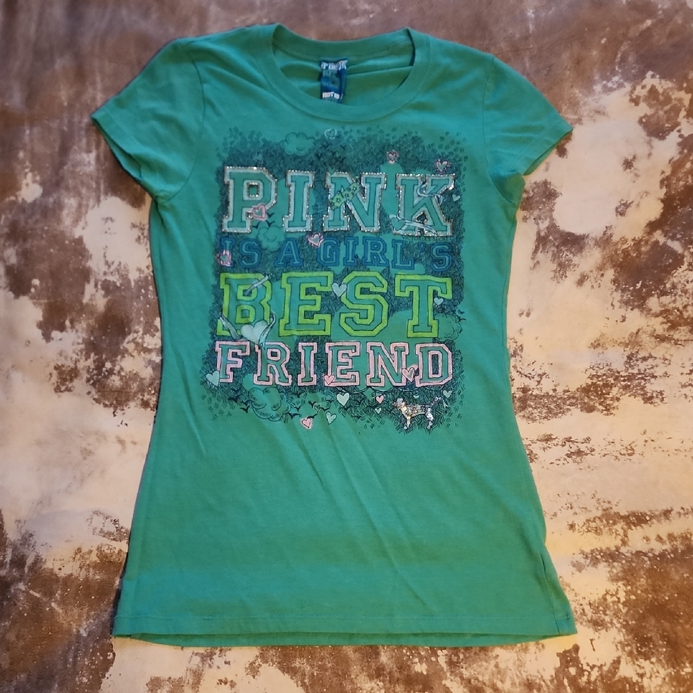 Pink V.S. Green Graphic Tee. "Pink Is A Girls Best Friend". Size: M